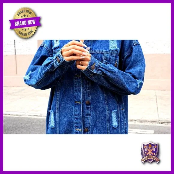 Oversized Boyfriend Denim Jacket Ripped Distressed Vintage Y2K Chic Casual